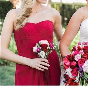 David’s Bridal bridesmaid dress. Deep red, chiffon